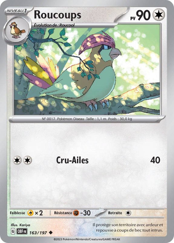 Carte Pokémon Roucoups 163/197 Peu commune Flammes Obsidiennes