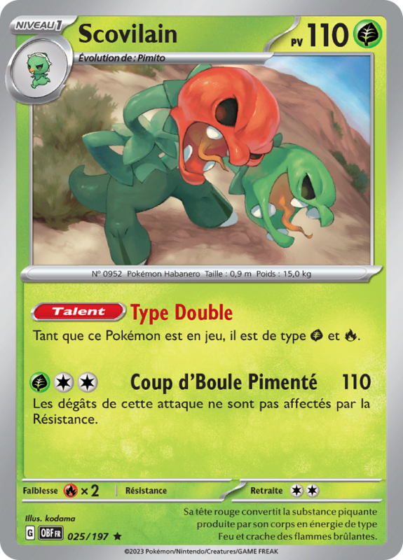 Carte Pokémon Scovilain 025/197 Holographique Flammes Obsidiennes