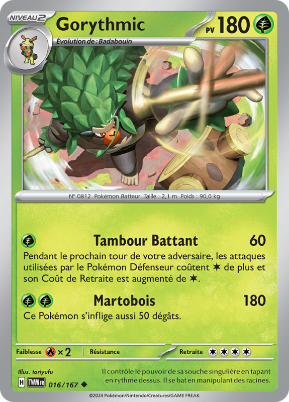 Carte Pokémon Gorythmic 016/167 Peu commune Mascarade Crépusculaire