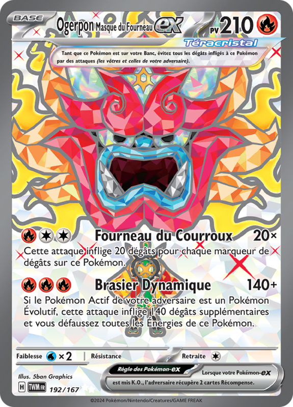 Carte Pokémon Ogerpon Masque du Fourneau-ex 192/167 Ultra Rare Mascarade Crépusculaire
