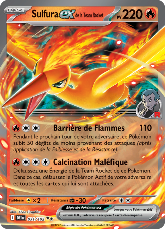 Carte Pokémon Sulfura-ex de la Team Rocket 031/182 Double rare Rivalités Destinées