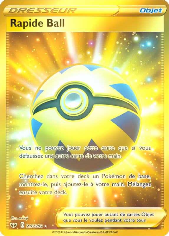 Carte Pokémon Rapide Ball 216/202 Gold Épée et Bouclier (JCC)