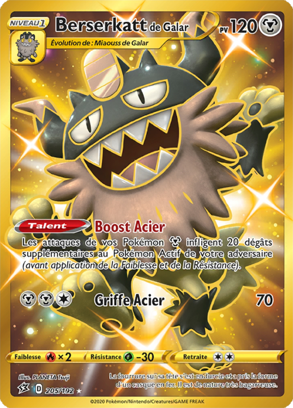 Carte Pokémon Berserkatt de Galar 205/192 Gold Clash des Rebelles