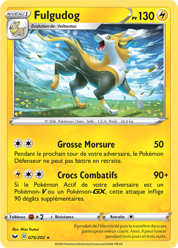 Carte Pokémon Fulgudog 075/202 Holographique Épée et Bouclier (JCC)