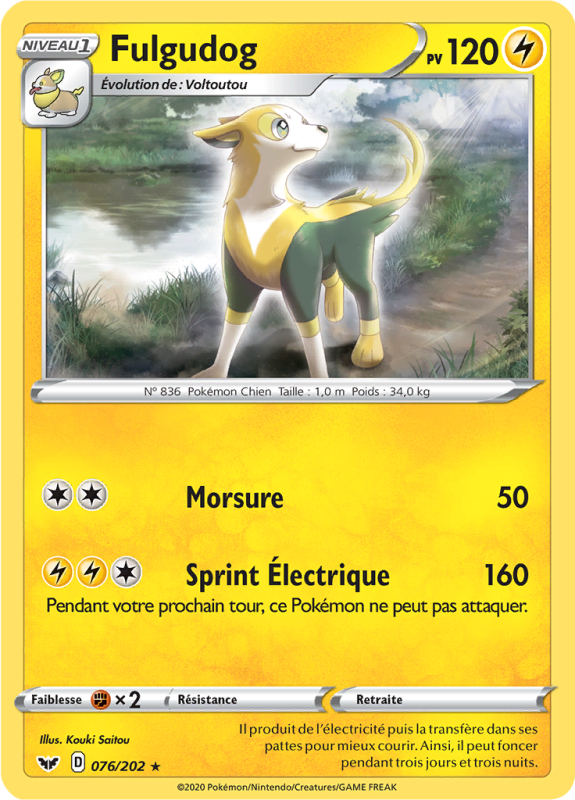 Carte Pokémon Fulgudog 076/202 Holographique Épée et Bouclier (JCC)