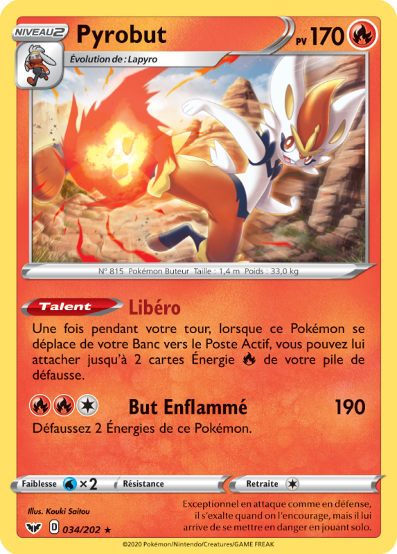 Carte Pokémon Pyrobut 034/202 Holographique Épée et Bouclier (JCC)