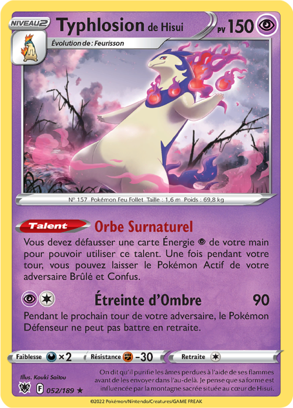 Carte Pokémon Typhlosion de Hisui 052/189 Holographique Astres Radieux