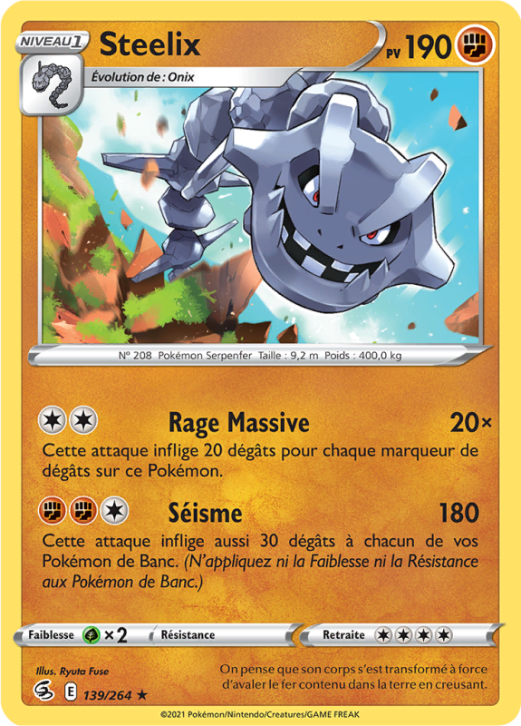 Carte Pokémon Steelix 139/264 Holographique Poing de Fusion