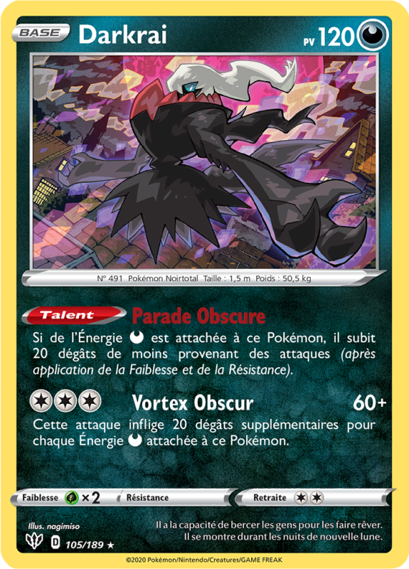 Carte Pokémon Darkrai 105/189 Holographique Ténèbres Embrasées