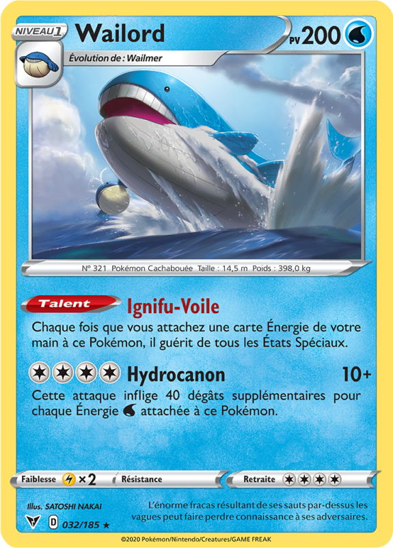 Carte Pokémon Wailord 032/185 Holographique Voltage Éclatant