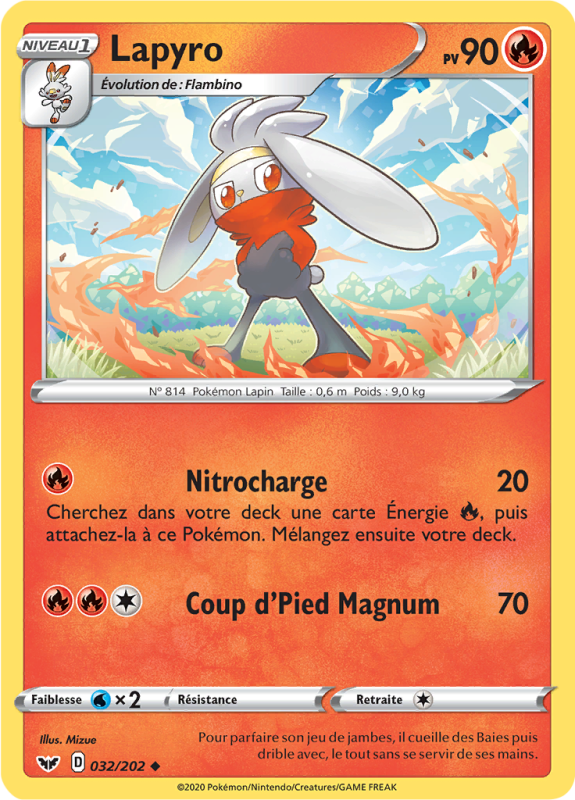 Carte Pokémon Lapyro 032/202 Peu commune Épée et Bouclier (JCC)