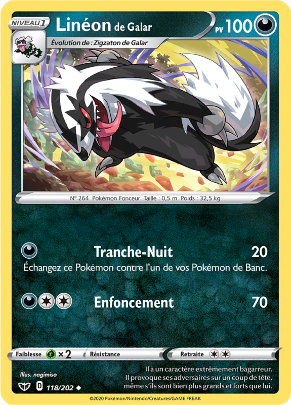 Carte Pokémon Linéon de Galar 118/202 Peu commune Épée et Bouclier (JCC)