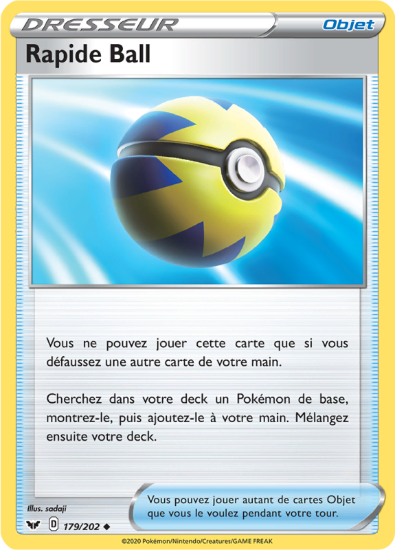 Carte Pokémon Rapide Ball 179/202 Peu commune Épée et Bouclier (JCC)