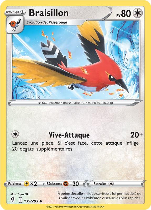 Carte Pokémon Braisillon 139/203 Peu commune Évolution Céleste