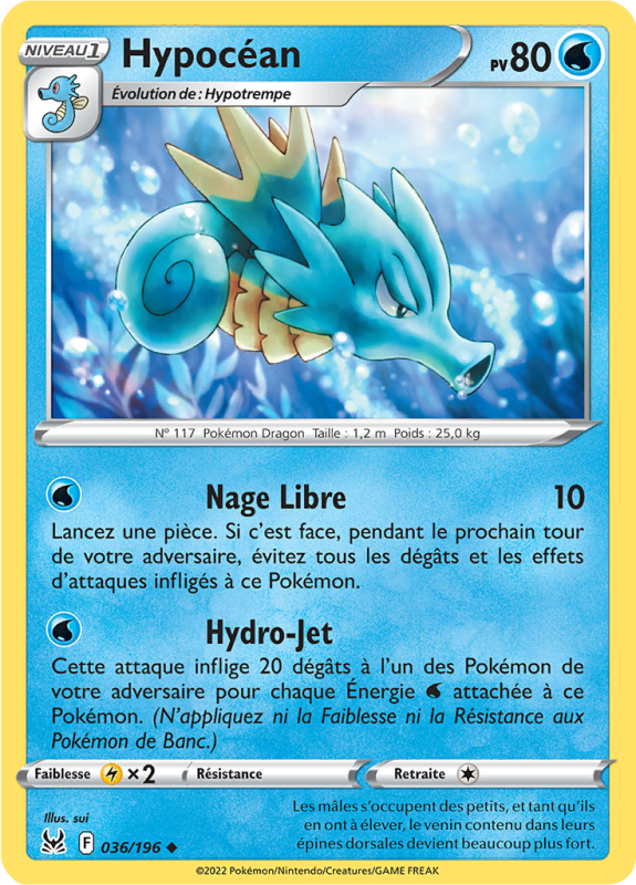 Carte Pokémon Hypocéan 036/196 Peu commune Origine Perdue
