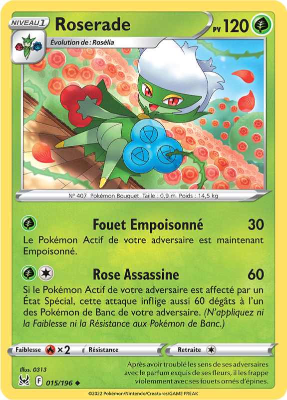 Carte Pokémon Roserade 015/189 Peu commune Origine Perdue