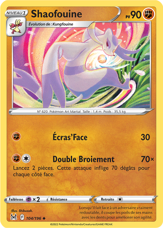 Carte Pokémon Shaofouine 104/196 Peu commune Origine Perdue