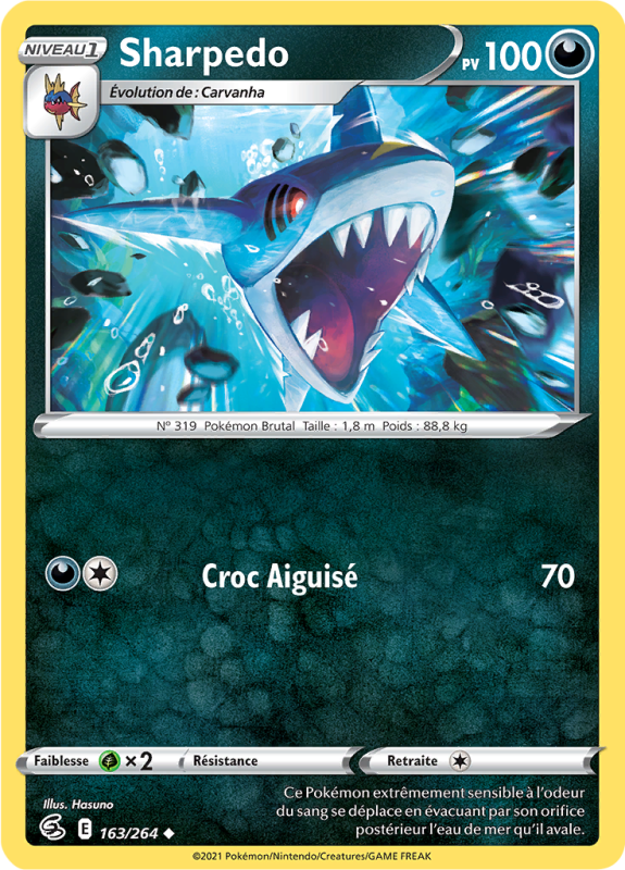 Carte Pokémon Sharpedo 163/264 Peu commune Poing de Fusion