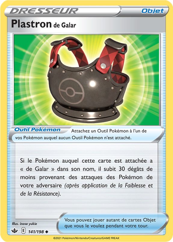 Carte Pokémon Plastron de Galar 141/198 Peu commune Règne de Glace