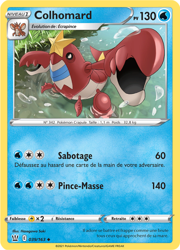 Carte Pokémon Colhomard 039/163 Peu commune Styles de Combat