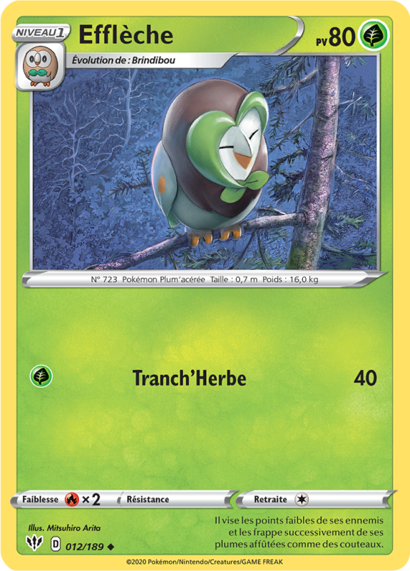 Carte Pokémon Efflèche 012/189 Peu commune Ténèbres Embrasées