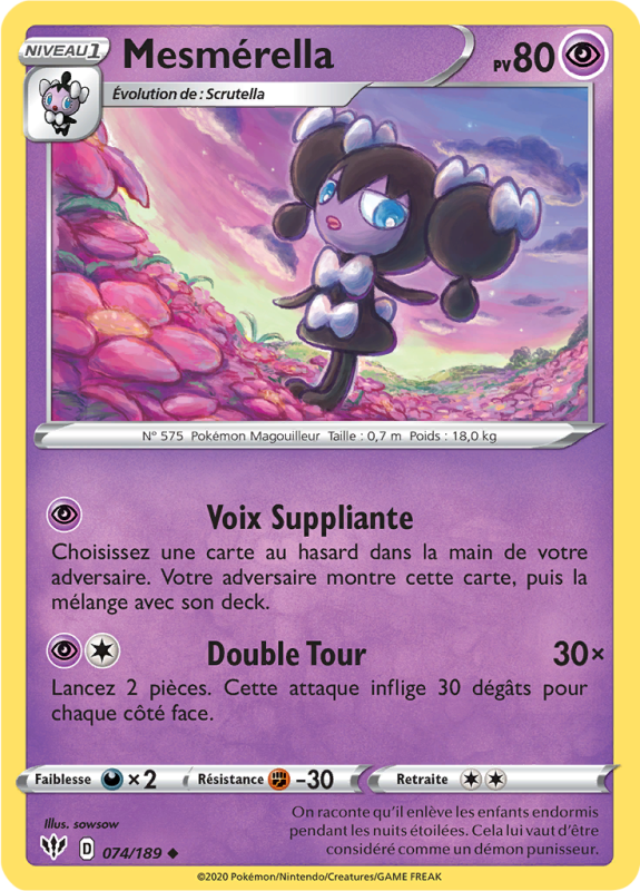 Carte Pokémon Mesmérella 074/189 Peu commune Ténèbres Embrasées