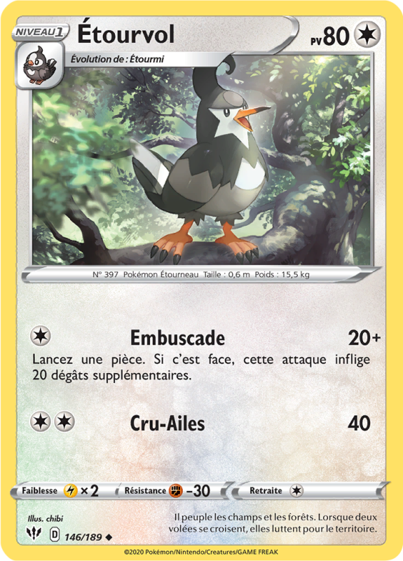 Carte Pokémon Étourvol 146/189 Peu commune Ténèbres Embrasées