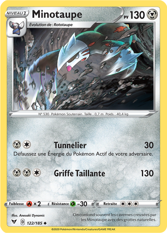 Carte Pokémon Minotaupe 122/185 Peu commune Voltage Éclatant