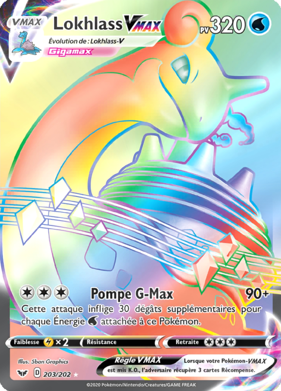 Carte Pokémon Lokhlass-VMAX 203/202 Rainbow Épée et Bouclier (JCC)
