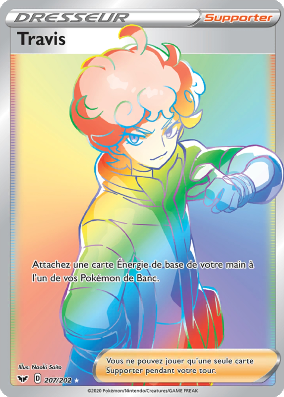 Carte Pokémon Travis 207/202 Rainbow Épée et Bouclier (JCC)