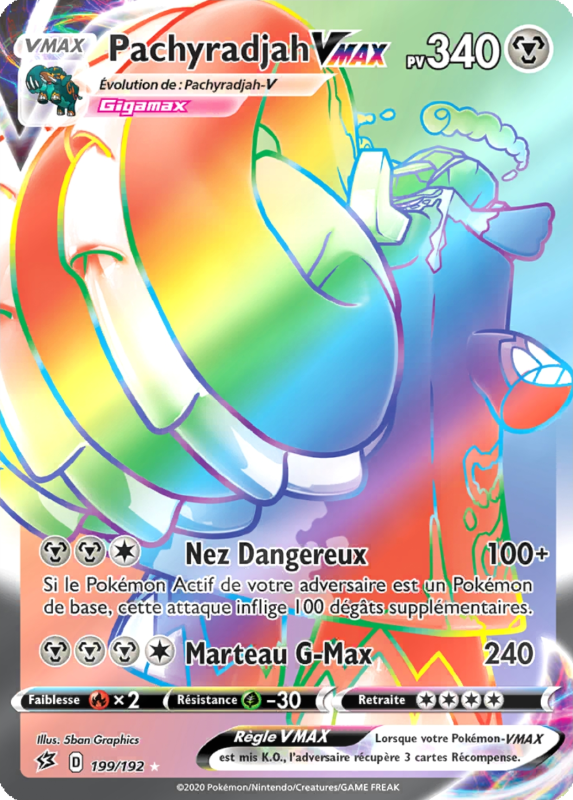 Carte Pokémon Pachyradjah-VMAX 199/192 Rainbow Clash des Rebelles