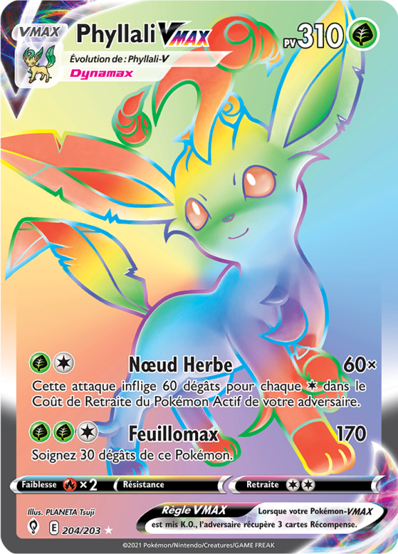 Carte Pokémon Phyllali-VMAX 204/203 Rainbow Évolution Céleste