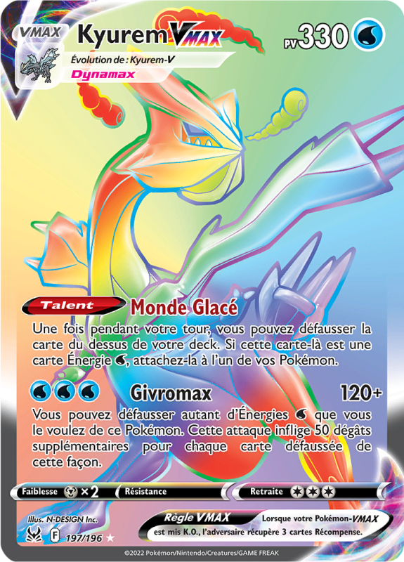 Carte Pokémon Kyurem-VMAX 197/196 Rainbow Origine Perdue