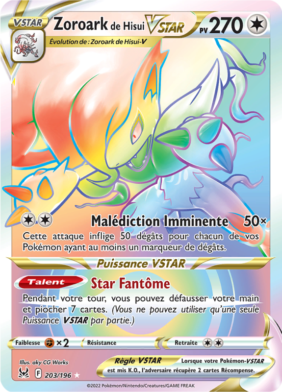 Carte Pokémon Zoroark de Hisui-VSTAR 203/196 Rainbow Origine Perdue
