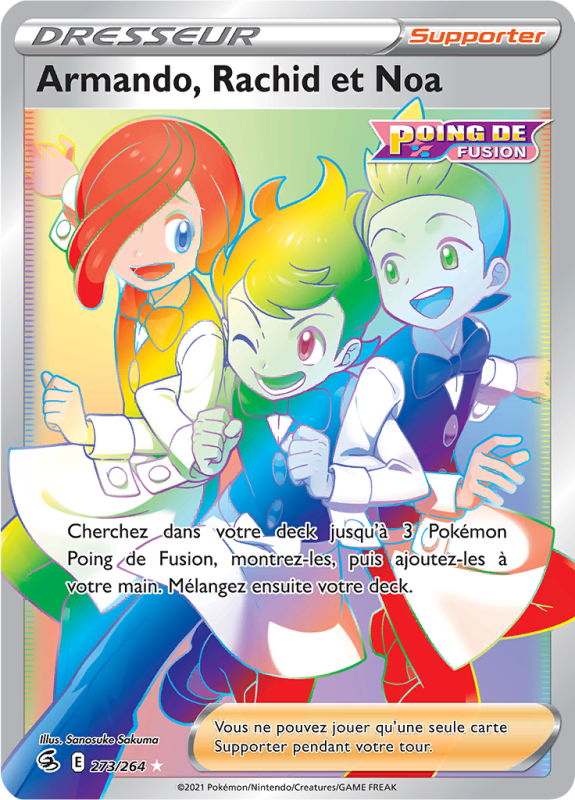 Carte Pokémon Armando, Rachid et Noa 273/264 Rainbow Poing de Fusion