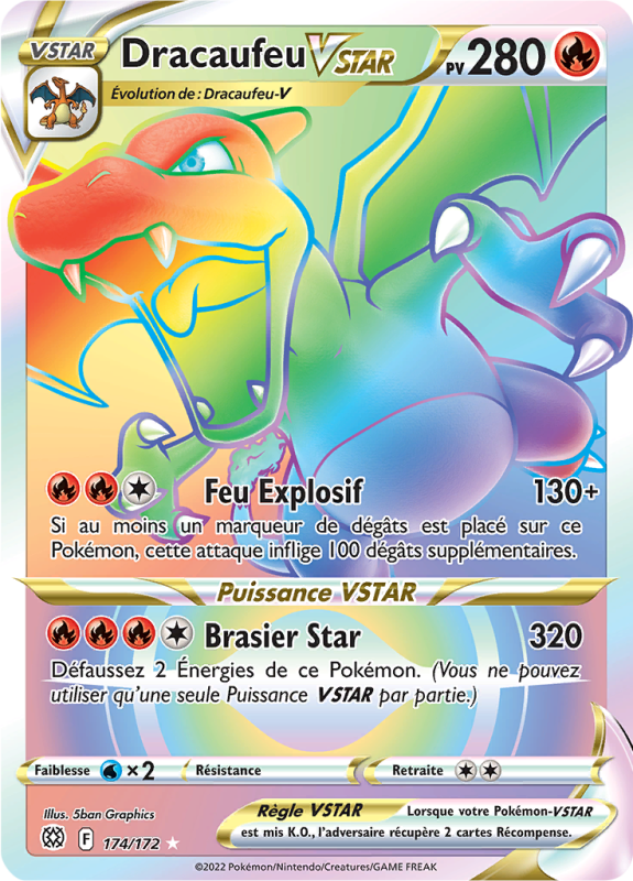 Carte Pokémon Dracaufeu-VSTAR 174/172 Rainbow Stars Étincelantes
