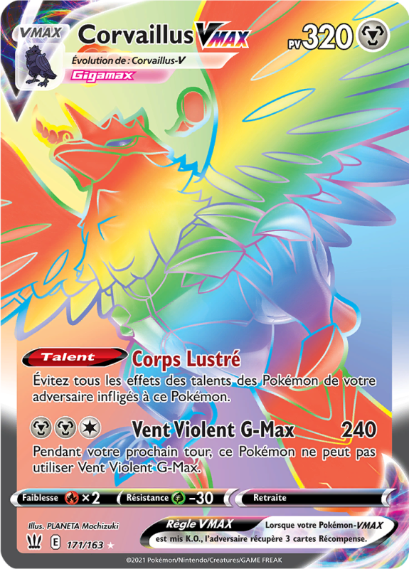Carte Pokémon Corvaillus-VMAX 171/163 Rainbow Styles de Combat
