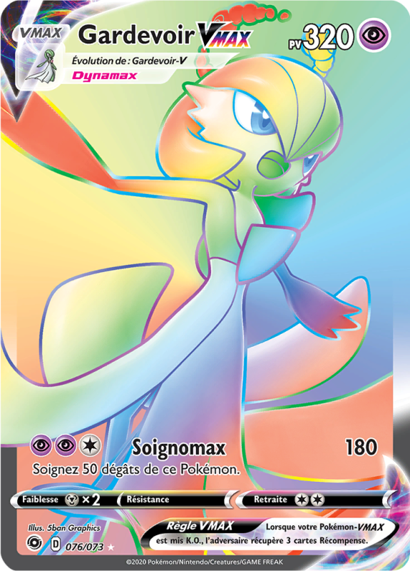 Carte Pokémon Gardevoir-VMAX 076/073 Rainbow La Voie du Maître