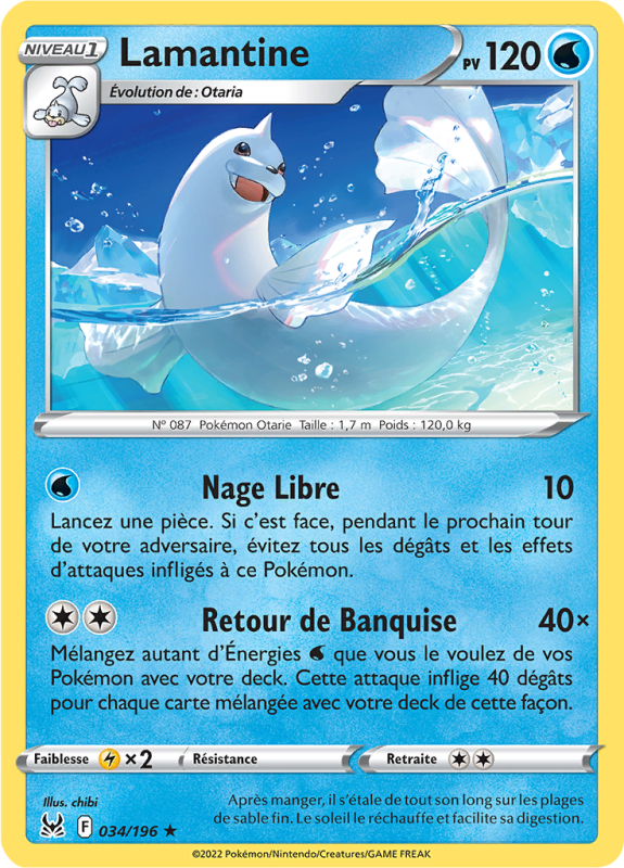 Carte Pokémon Lamantine 034/196 Rare Origine Perdue