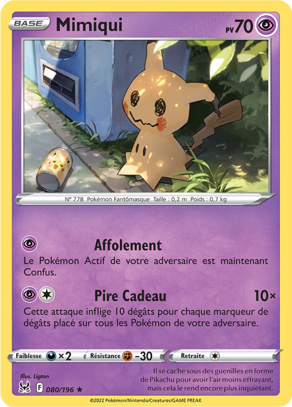 Carte Pokémon Mimiqui 080/196 Rare Origine Perdue