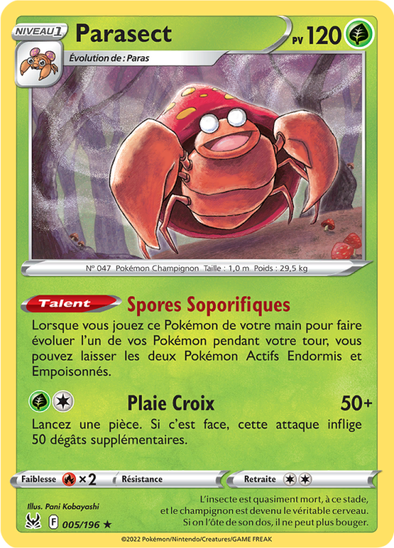 Carte Pokémon Parasect 005/196 Rare Origine Perdue