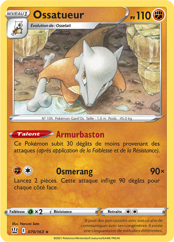 Carte Pokémon Ossatueur 070/163 Rare Styles de Combat