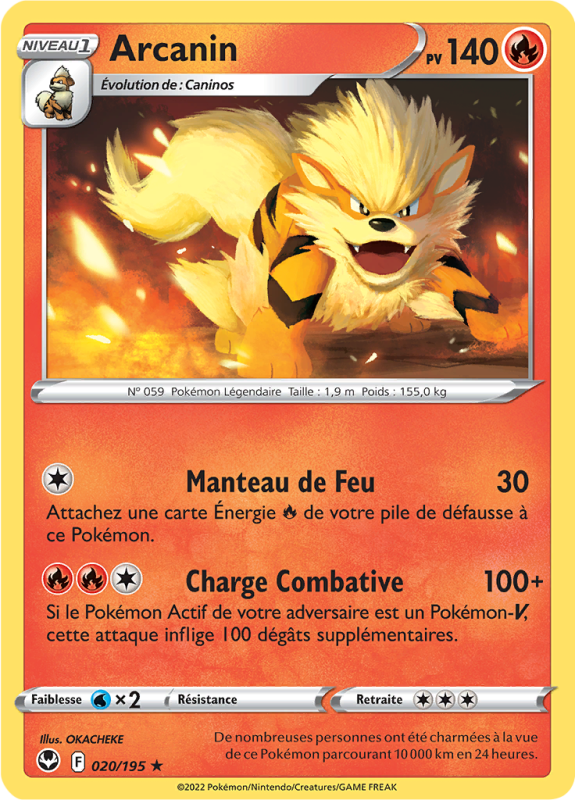 Carte Pokémon Arcanin 020/195 Rare Tempête Argentée