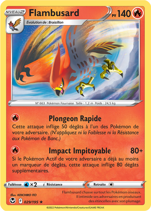 Carte Pokémon Flambusard 029/195 Rare Tempête Argentée