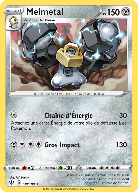 Carte Pokémon Melmetal 130/189 Rare Ténèbres Embrasées