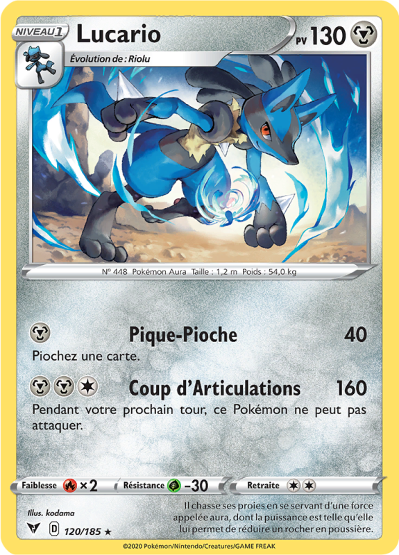 Carte Pokémon Lucario 120/185 Rare Voltage Éclatant