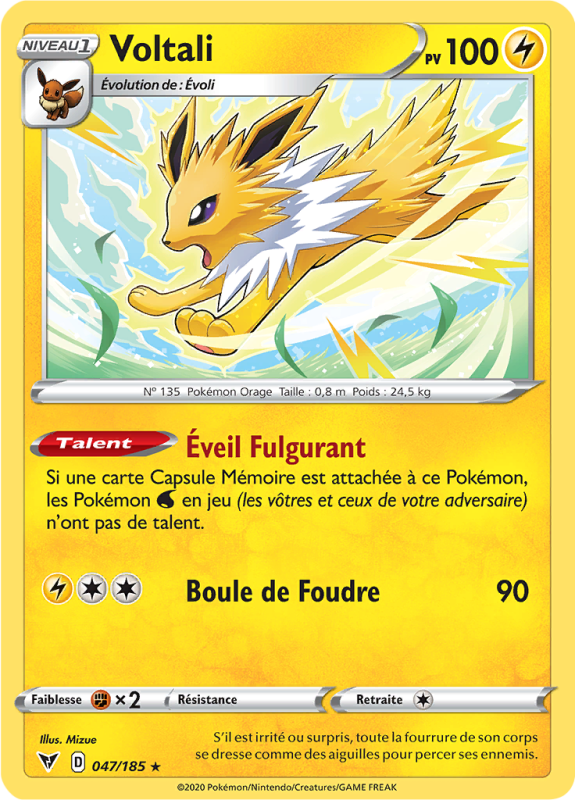Carte Pokémon Voltali 047/185 Rare Voltage Éclatant