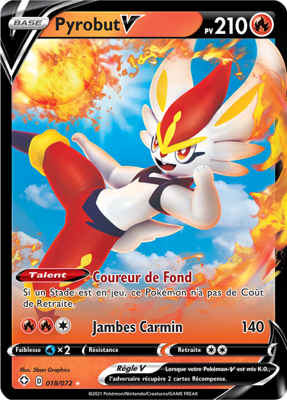 Carte Pokémon Pyrobut-V 018/072 Ultra Rare Destinées Radieuses