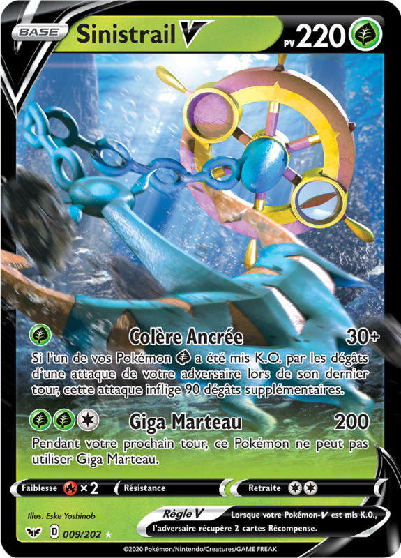Carte Pokémon Sinistrail-V 009/202 Ultra Rare Épée et Bouclier (JCC)
