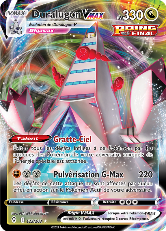 Carte Pokémon Duralugon-VMAX 123/203 Ultra Rare Évolution Céleste